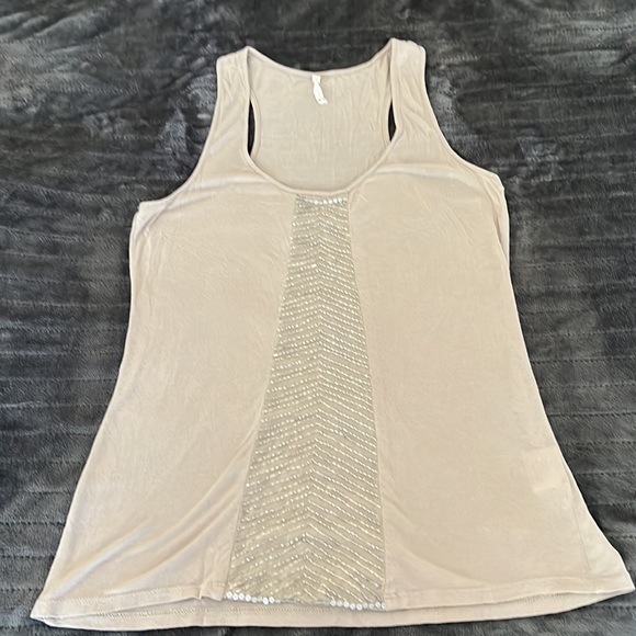 Willow and Clay Sequined Tank Top Size L Clay/Beige 100% Viscose/Polyester - Picture 2 of 9